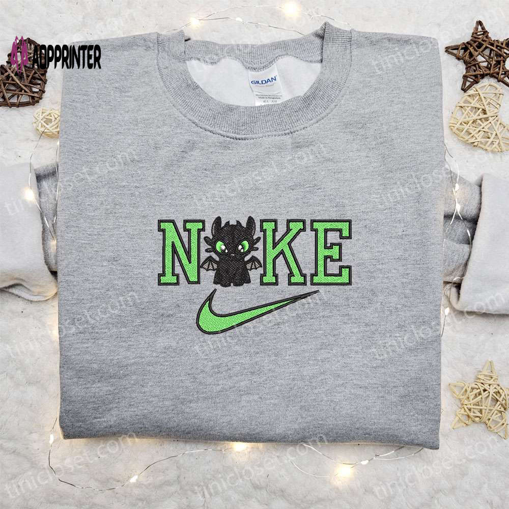 Chibi toothless x nike cartoon embroidered sweatshirt disney characters shirt – best family gift ideas Embroidered Shirt