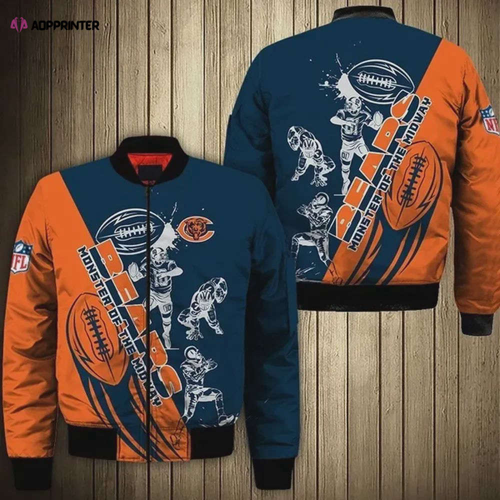Chicago bears player pattern bomber jacket – orange and navy Bomber Jacket