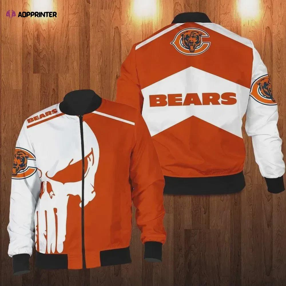 Chicago bears punisher skull pattern bomber jacket – orange and white Bomber Jacket