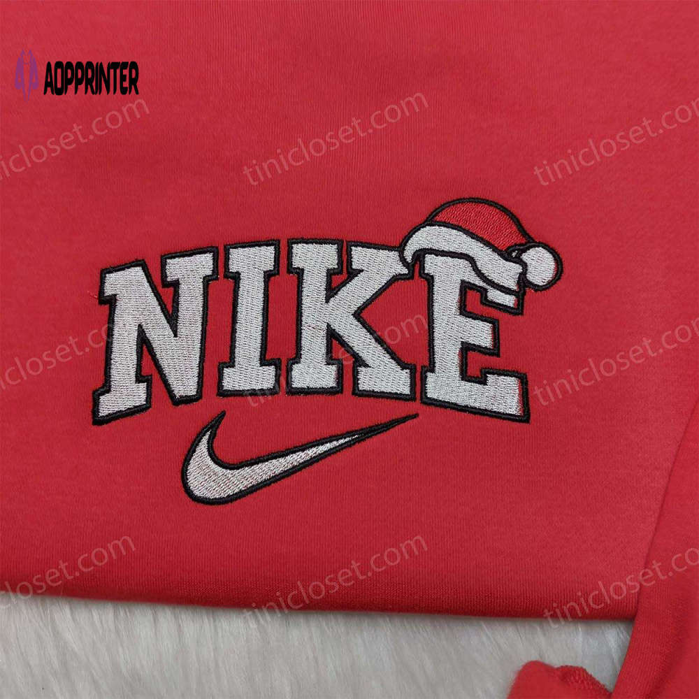 Christmas santa hat nike embroidered shirt & hoodie: perfect christmas gifts for family Embroidered Shirt