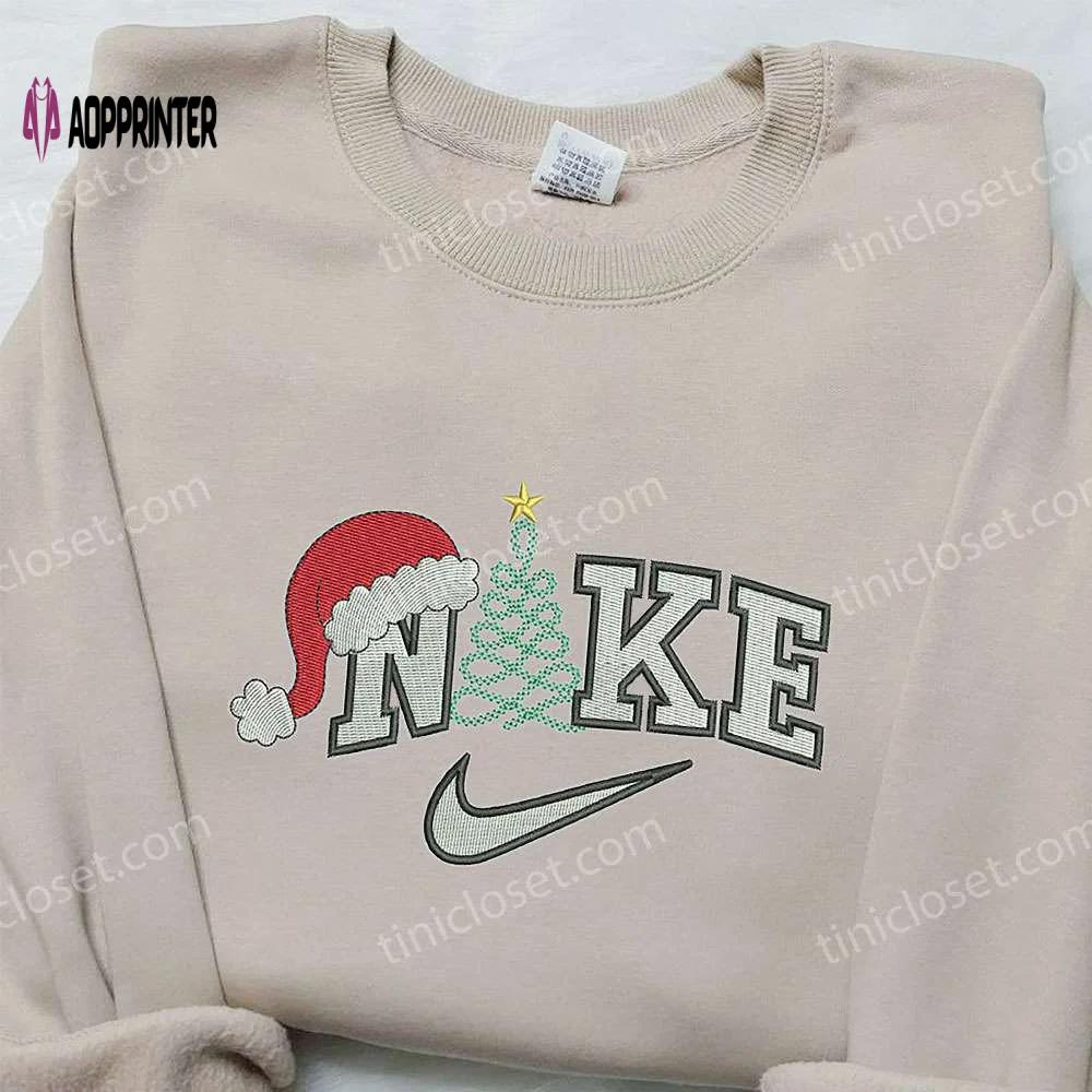 Christmas tree x nike embroidered sweatshirt: best family gift nike inspired shirt Embroidered Shirt