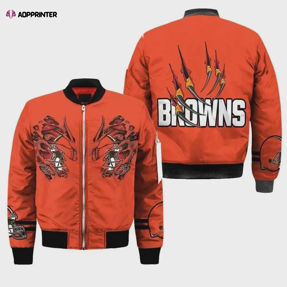 Cleveland browns claws pattern bomber jacket – orange Bomber Jacket