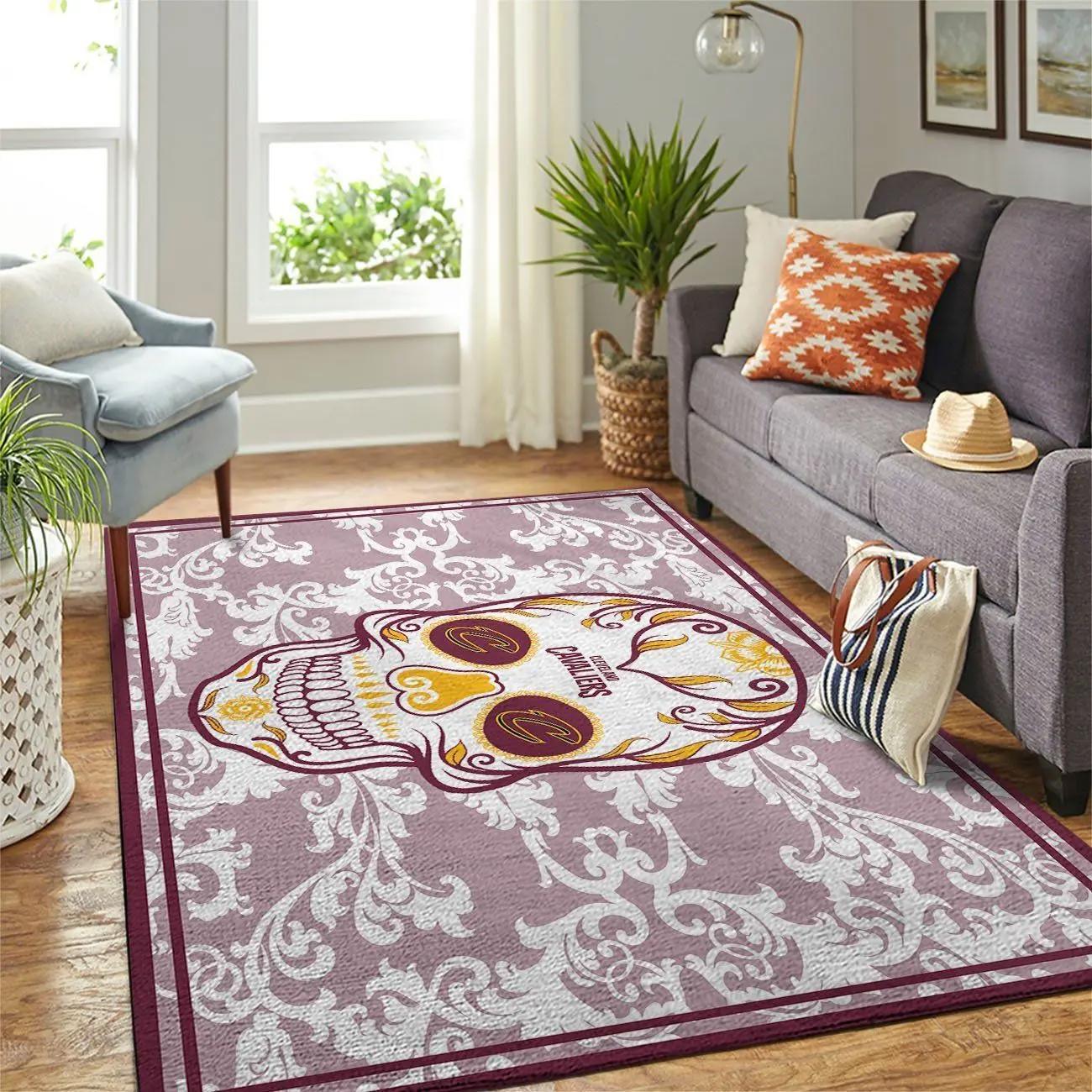 Cleveland cavaliers nba skull flower style living room rug regtangle carpet Rectangle Rug