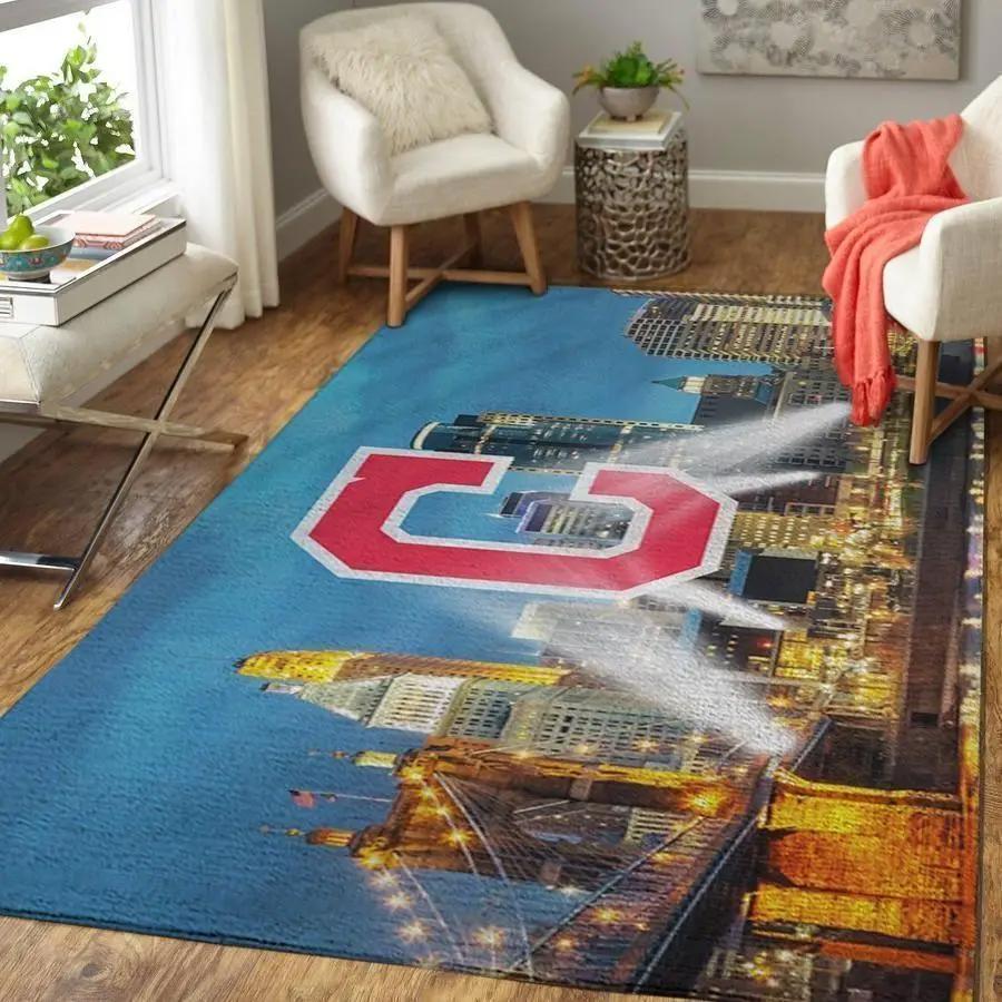 Cleveland indians area rug mlb baseball team logo rug regtangle floor decor v5568 Rectangle Rug