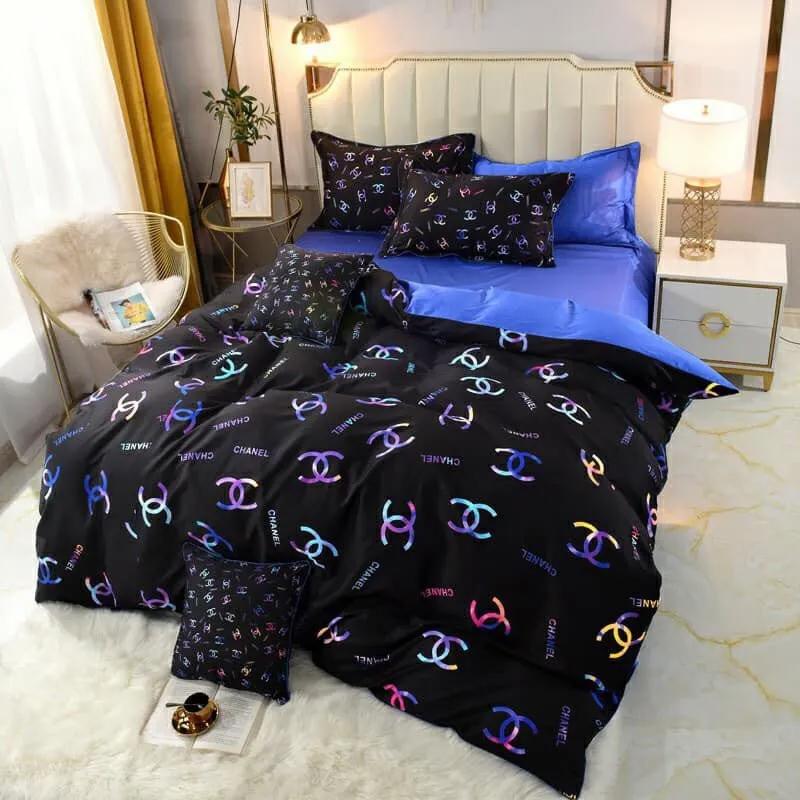 Colorful black chanel bedding sets luxury brand bed sets, bedroom sets, comforter sets, duvet cover, bedspread for home décor trending 2023 for home Bedding Sets