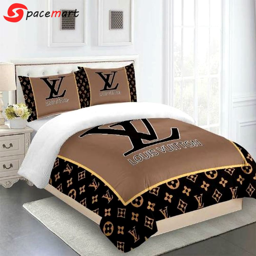 Comforter sets dark beige black full louis vuitton bedding set Bedding Sets