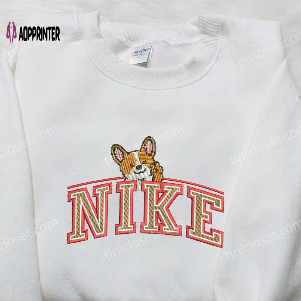 Corgi dog x nike embroidered shirt: animal & custom nike design for trendy style Embroidered Shirt