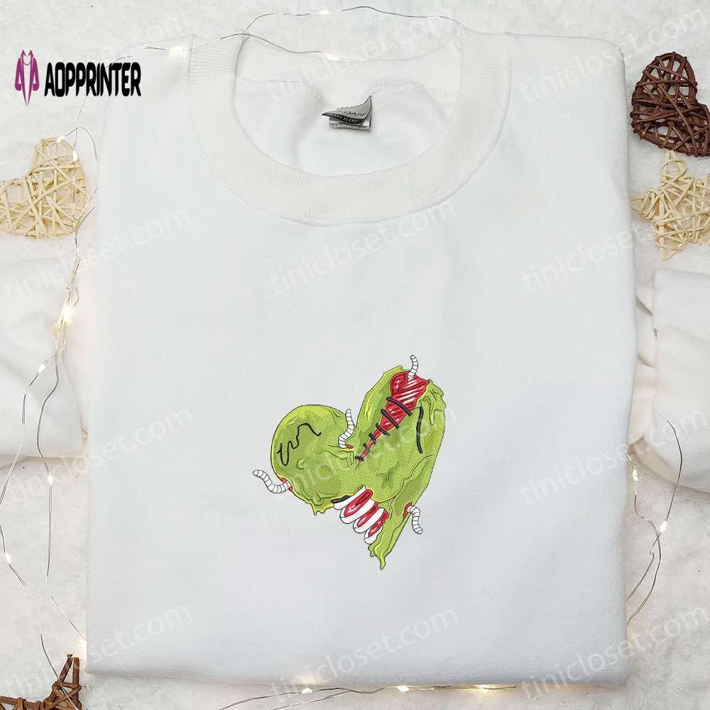 Creepy zombie heart embroidered shirt – horror halloween design Embroidered Shirt
