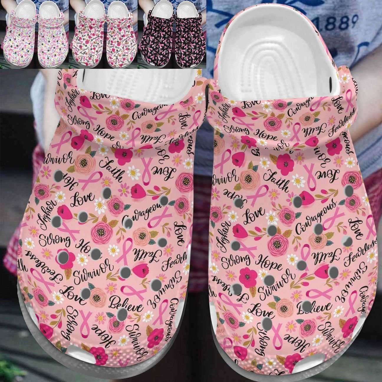 Crocs outfit - breast cancer awareness warrior crocs crocband clog shoes - 305 Crocs Outfit