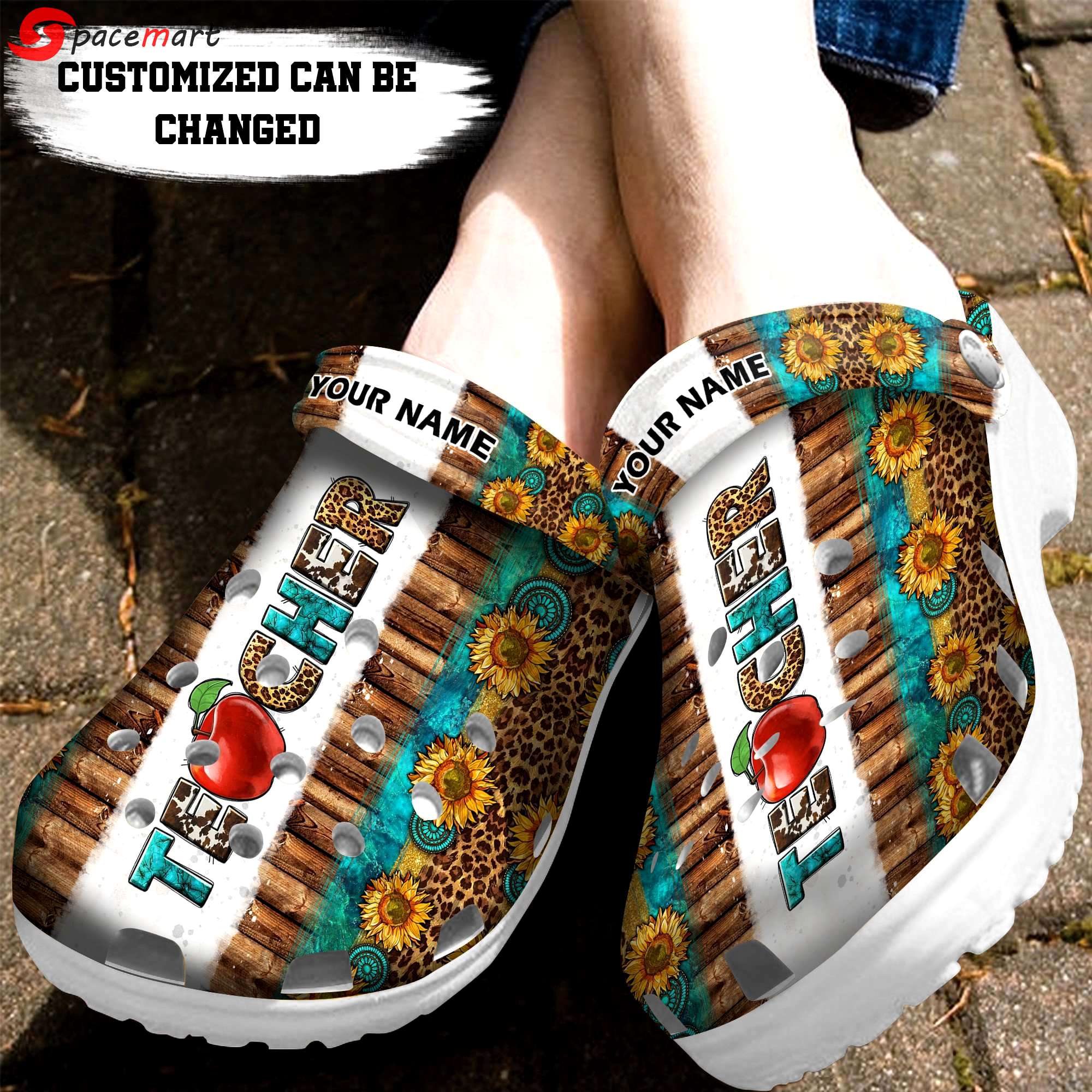 Crocs outfit - custom name sunflower leopard crocs clogs crocband shoes for teacher - 474 Crocs Outfit