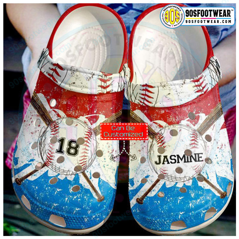 Crocs outfit - customize jersey numbers and name red white blue personalized baseball crocs - 501 Crocs Outfit