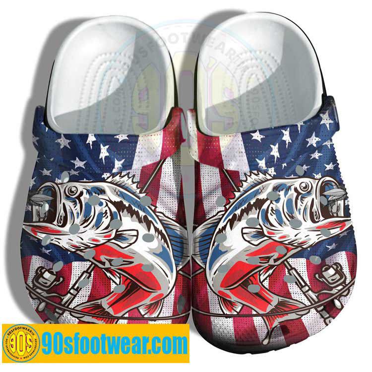 Crocs outfit - fishing crocs – hook bass fishing america flag custom classic clog - 712 Crocs Outfit