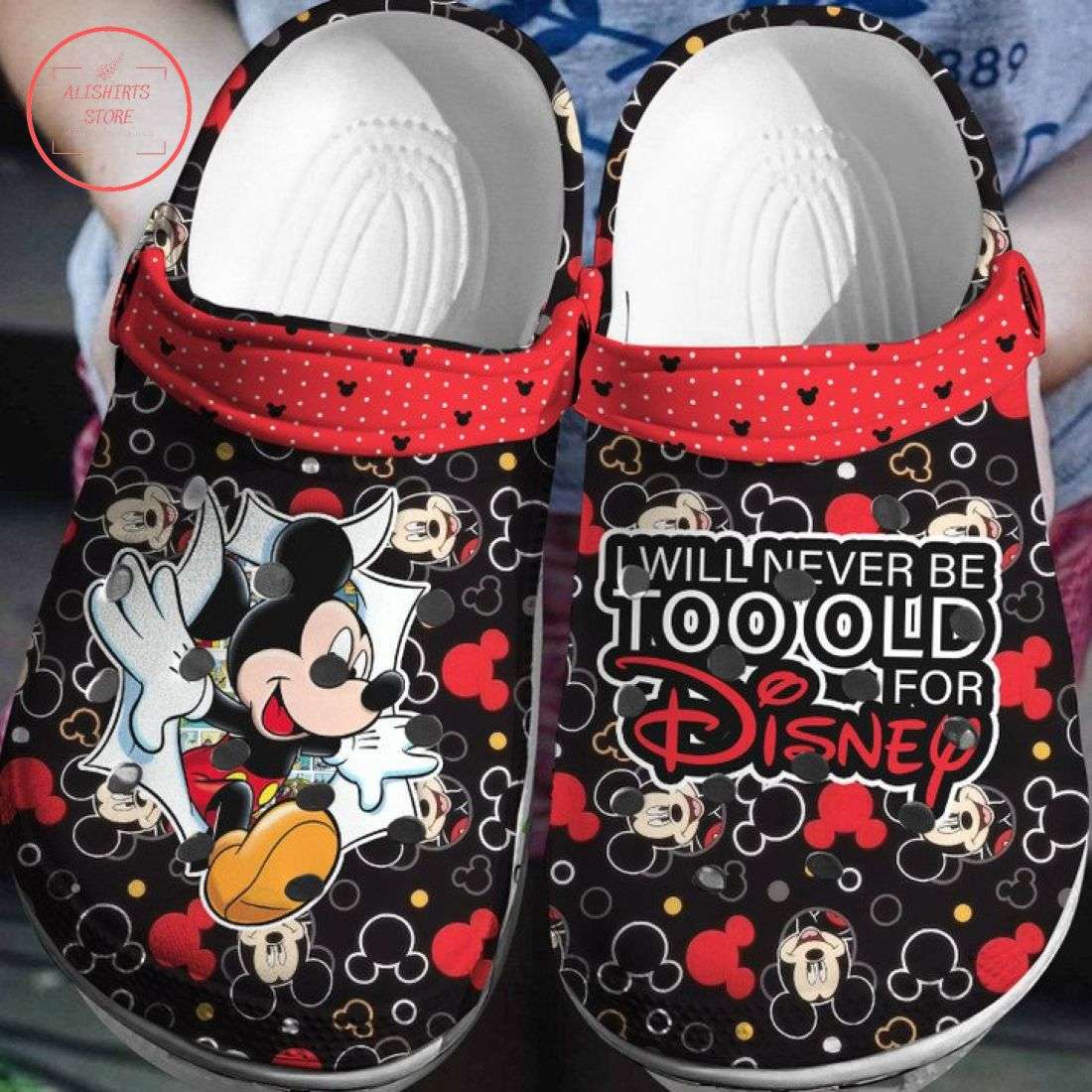 Crocs outfit - mickey mouse i will never too old for disney black crocs clogs crocband shoes - 1449 Crocs Outfit