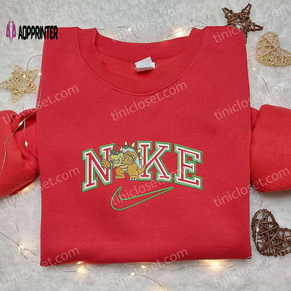 Custom bowser x nike embroidered shirt: best birthday gift idea with cartoon design Embroidered Shirt