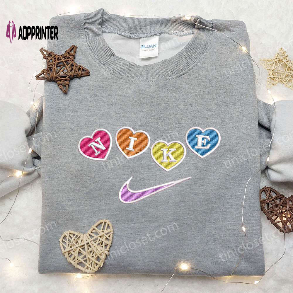 Custom nike embroidered shirt – colorful love heart design perfect valentine’s day gift Embroidered Shirt