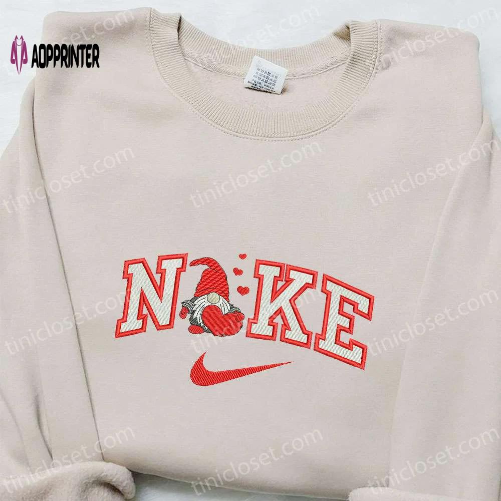 Custom nike gnome heart embroidered shirt christmas design Embroidered Shirt