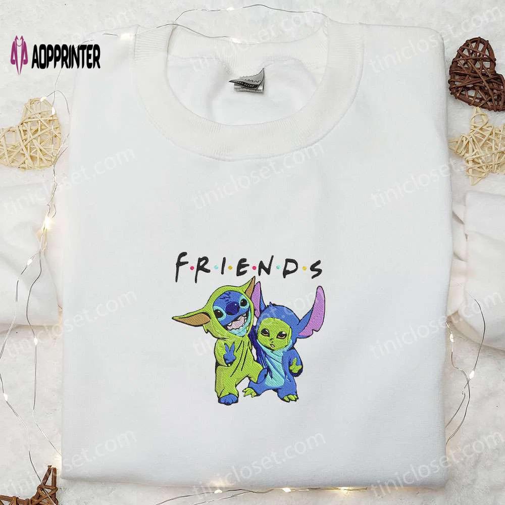 Cute baby yoda & stitch cosplay friends sweatshirt: disney embroidered hoodie perfect family gift Embroidered Shirt