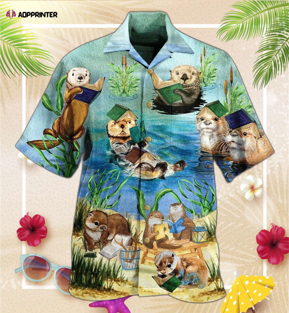 Cute otter reading book hawaiian shirt, gift for men womens Hawaii Shirt