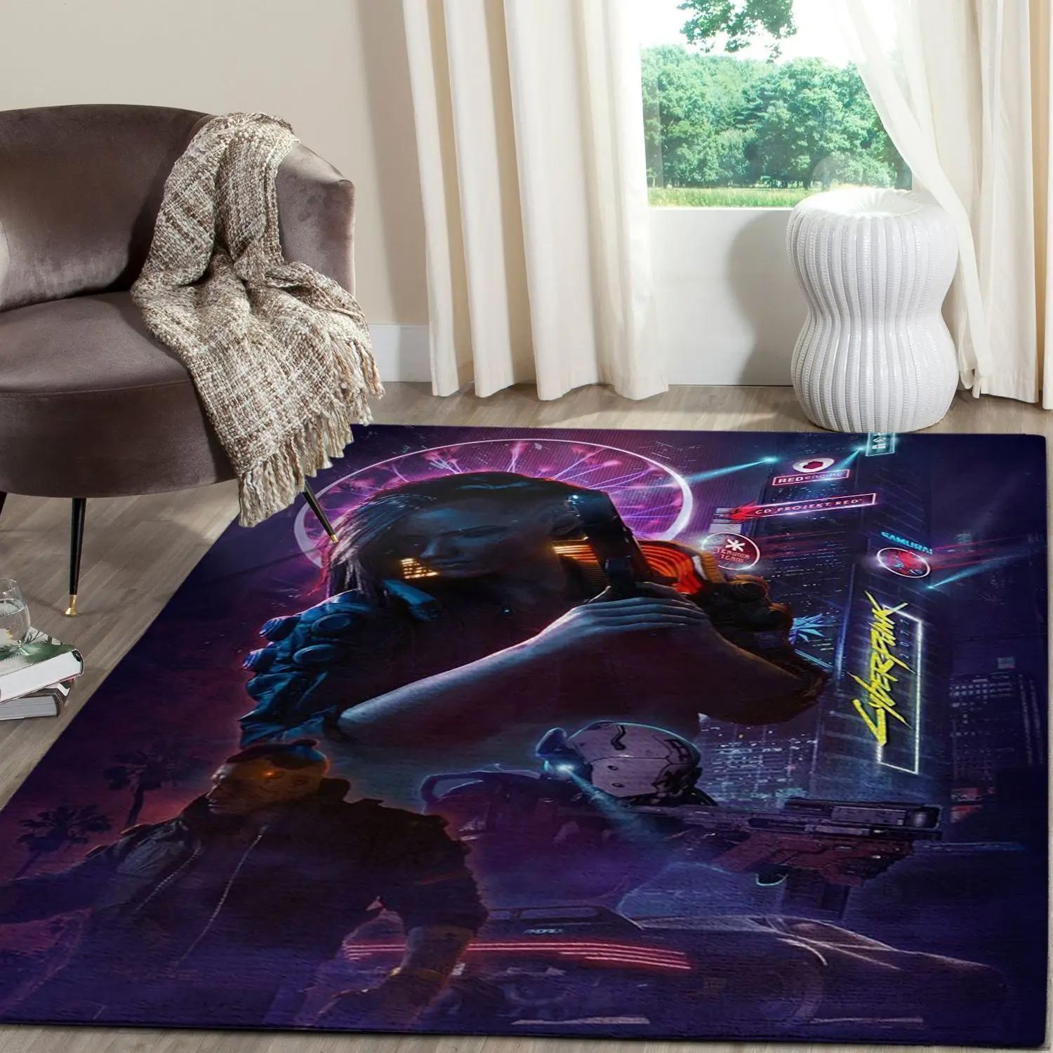 Cyberpunk 2077 futuristic gaming area rugs living room carpet fn120137 rug regtangle carpet floor decor home decor Rectangle Rug