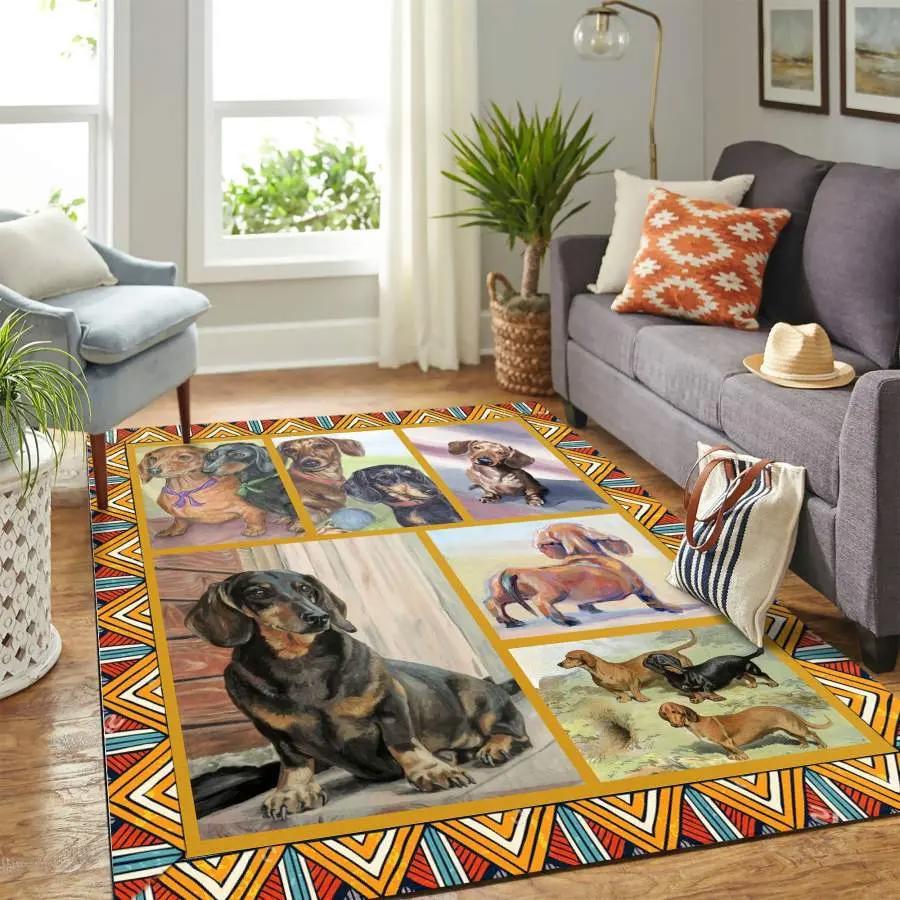 Dachshund ft boho vintage pattern carpet rug living room 200225031 Rectangle Rug
