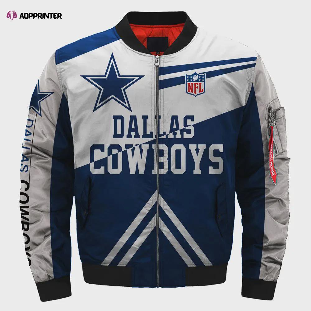Dallas cowboys team logo pattern bomber jacket – blue and white Bomber Jacket