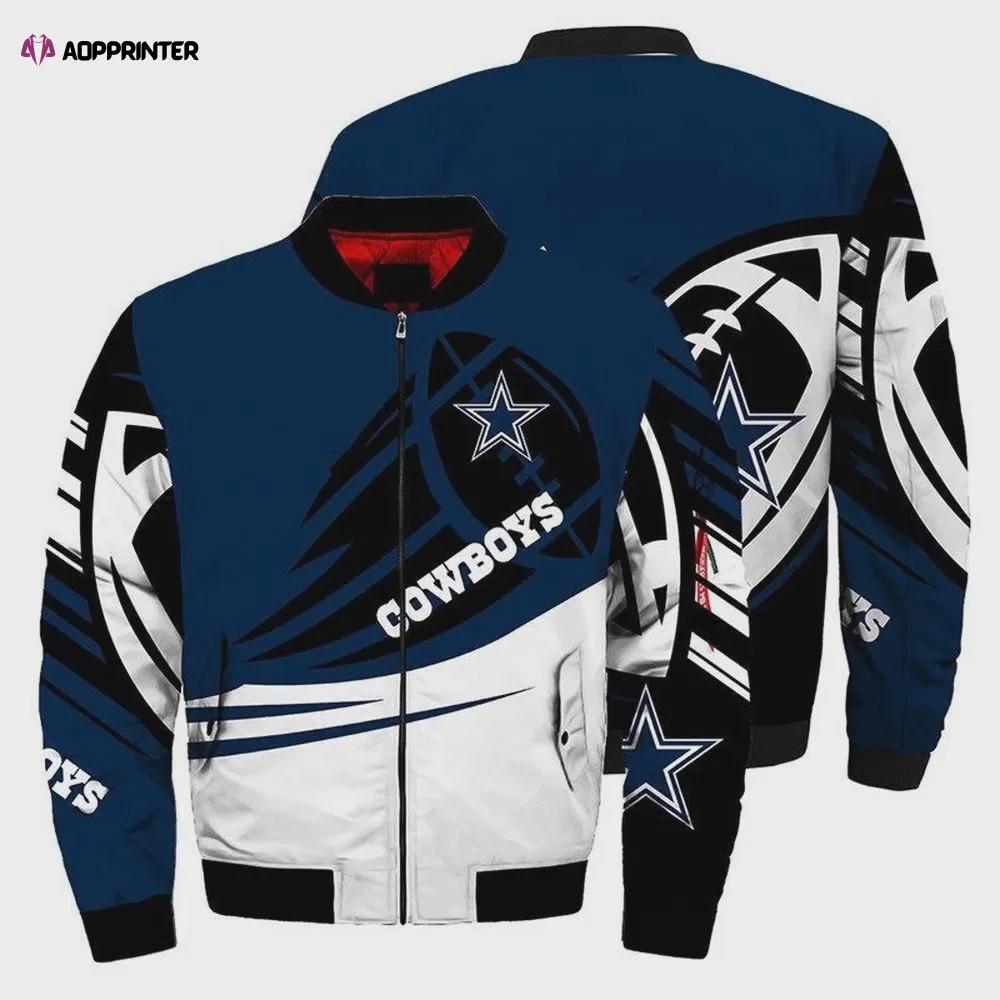 Dallas cowboys ultra- ball pattern bomber jacket – blue white Bomber Jacket