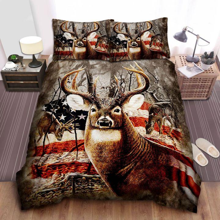 Deer hunting us flag bedding set- full bedding set Bedding Sets
