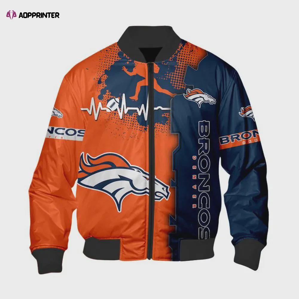 Denver broncos heart ecg line pattern bomber jacket – blue orange Bomber Jacket