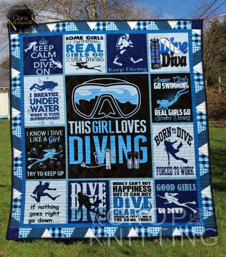 Diving girl 3d fleece blanket, mink sherpa blanket, diving girl blanket, diving blanket, swimming girl quilt, diving lover gift Quilt Blanket