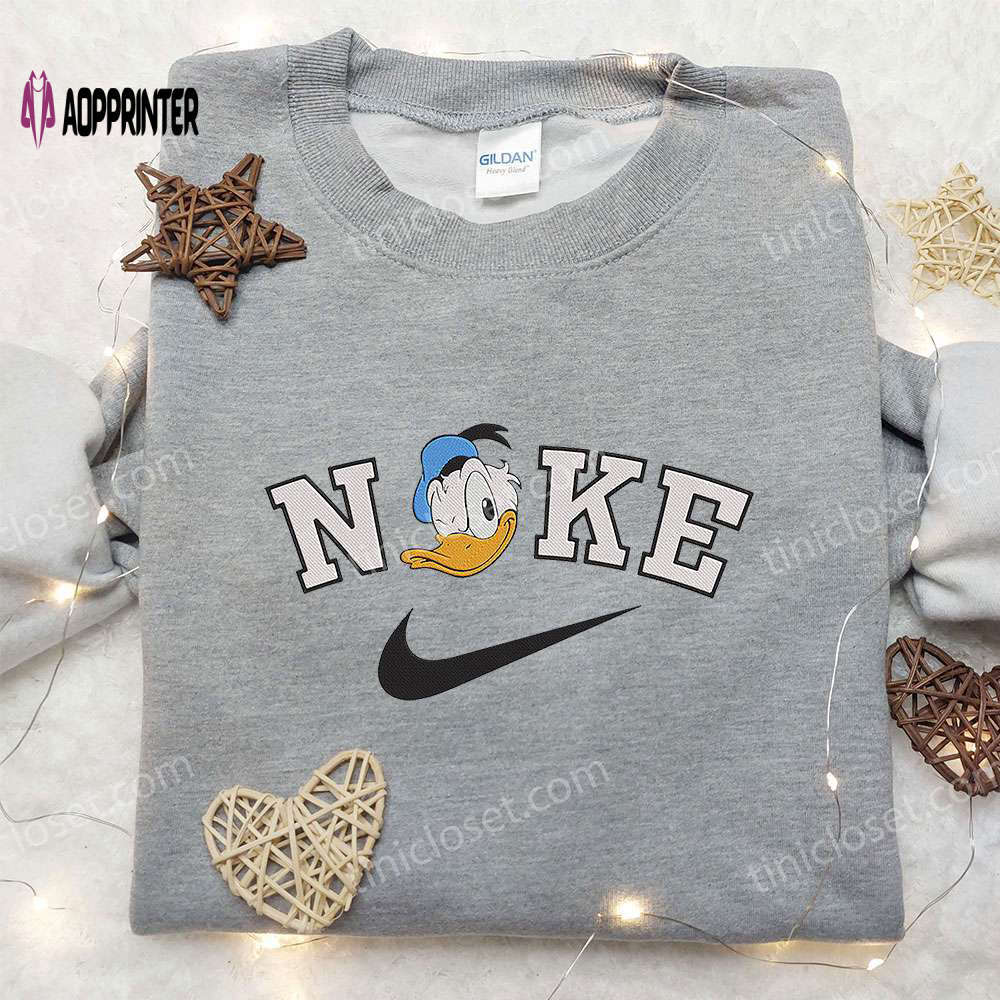 Donald duck x nike embroidered hoodie & shirt: disney inspired apparel with nike influences Embroidered Shirt