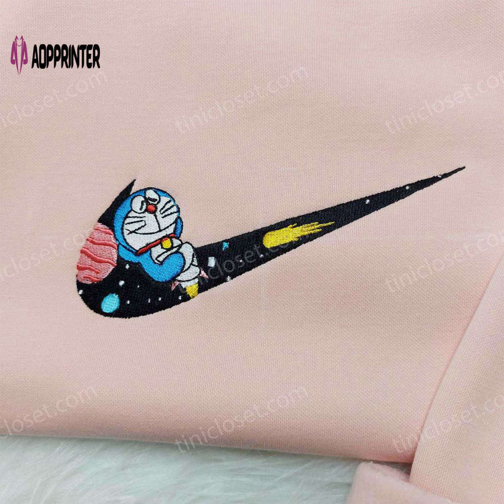 Doraemon nike embroidered shirt & anime hoodie: cute anime gift for friends Embroidered Shirt