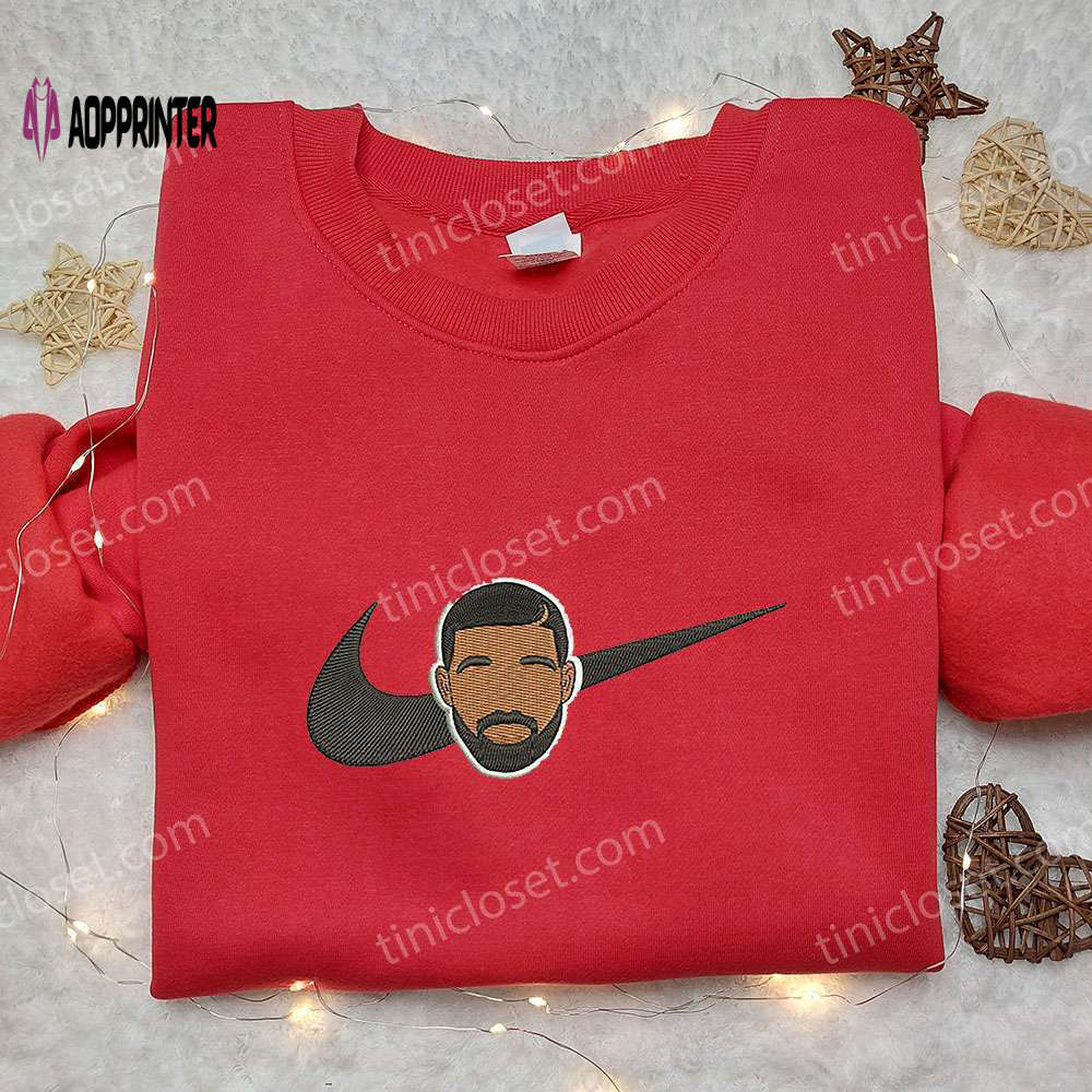 Drake x nike swoosh hoodie toronto raptors nba embroidered shirt nike inspired sport tee Embroidered Shirt