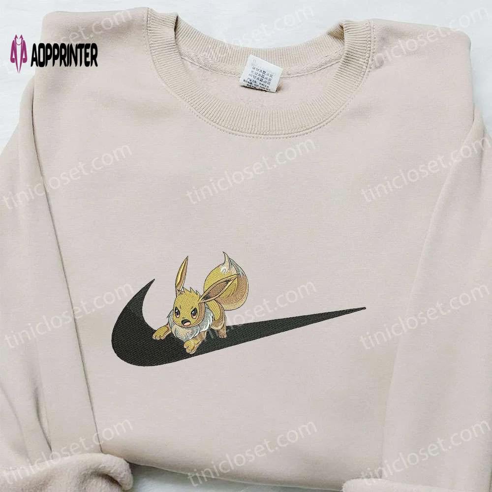 Eevee x swoosh hoodie pokemon & custom embroidered shirts: trendy and unique apparel Embroidered Shirt
