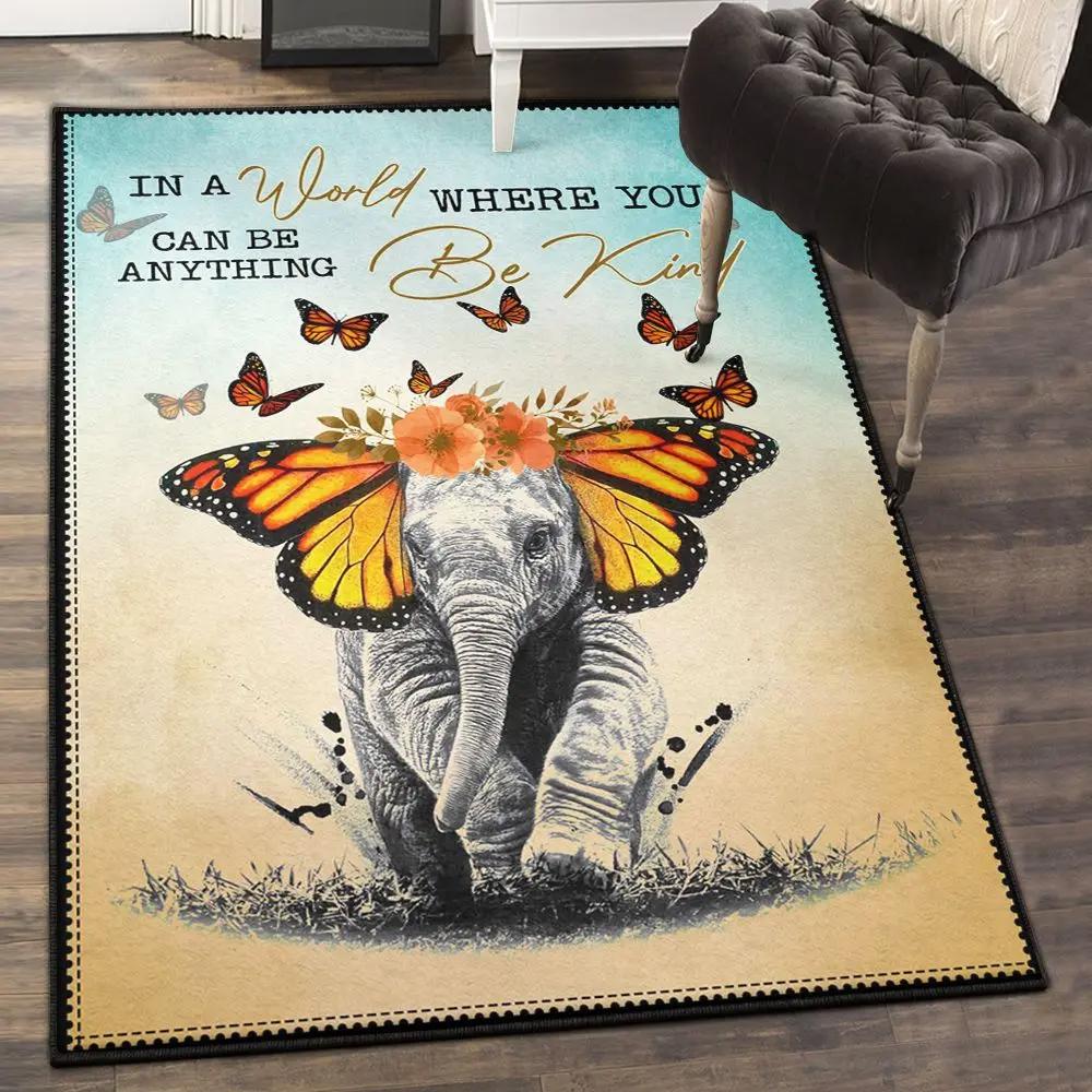Elephantidae washable rugs, elephant butterfly, be kind rug Rectangle Rug