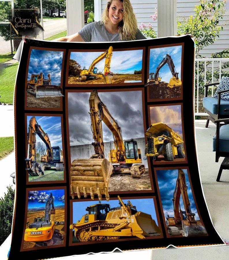 Excavator fleece blanket, mink sherpa blanket, dad gift ideas, excavator blanket, excavator dad quilt Quilt Blanket