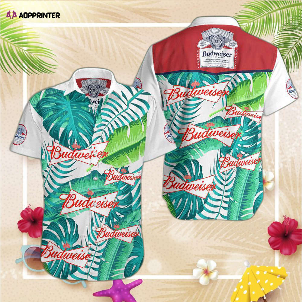 F89 beer hawaii shirt for men women budweiser logo tropical palm leave green hawaiian aloha shirt Hawaii Shirt