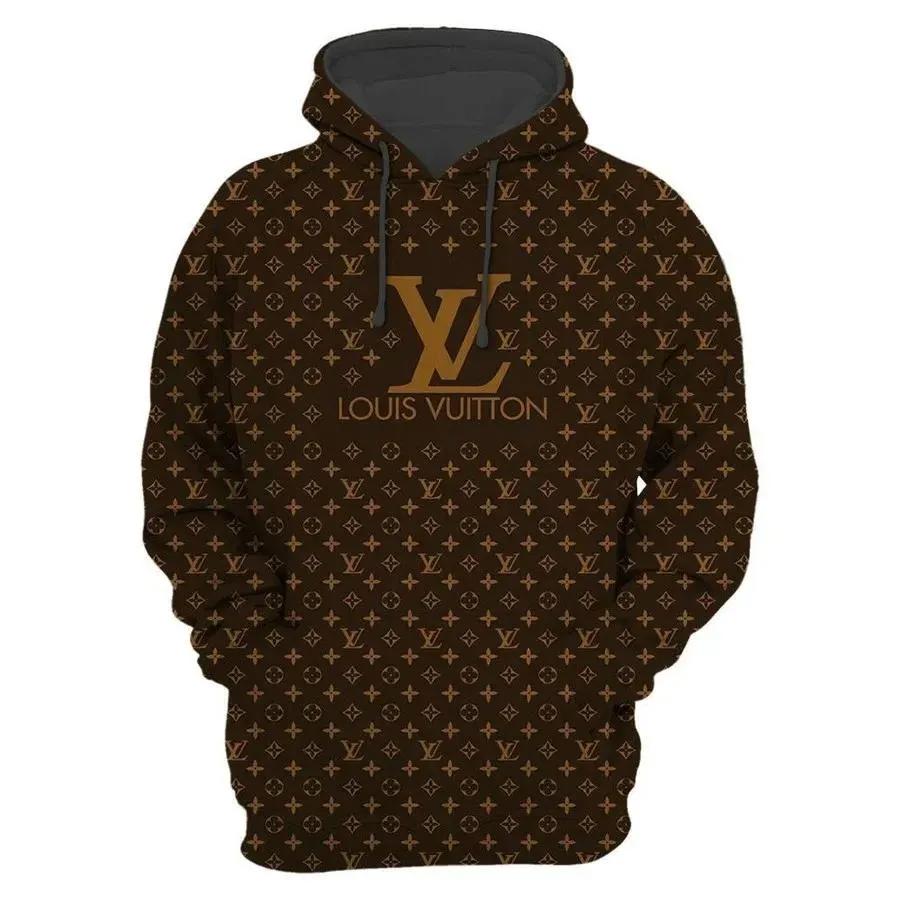 Fashion luxury brand lv louis vuitton brown monogram unisex hoodie for men women Hoodie 3D