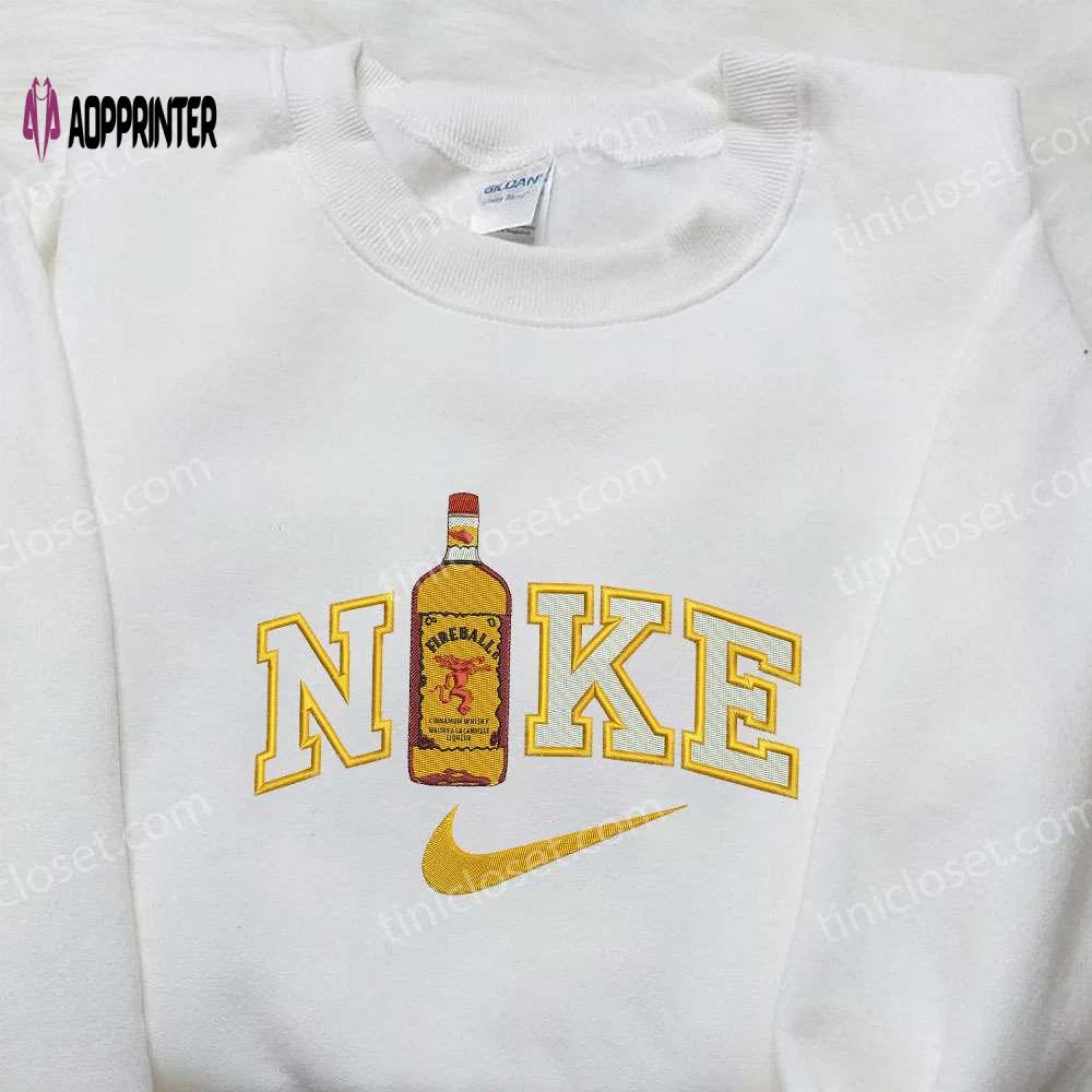 Fireball bottle x nike embroidered shirt – perfect gift for husband customized nike shirt Embroidered Shirt