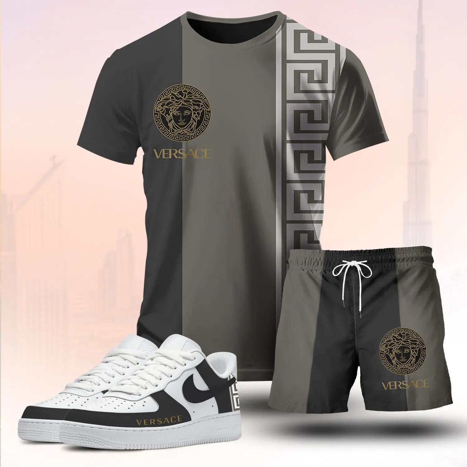 For the girls who love dark neutral balance, minimal split logo tee outfit t-shirt – black and olive graphic print | clean girl aesthetic outfit ideas T-Shirt Short Sneakers Set