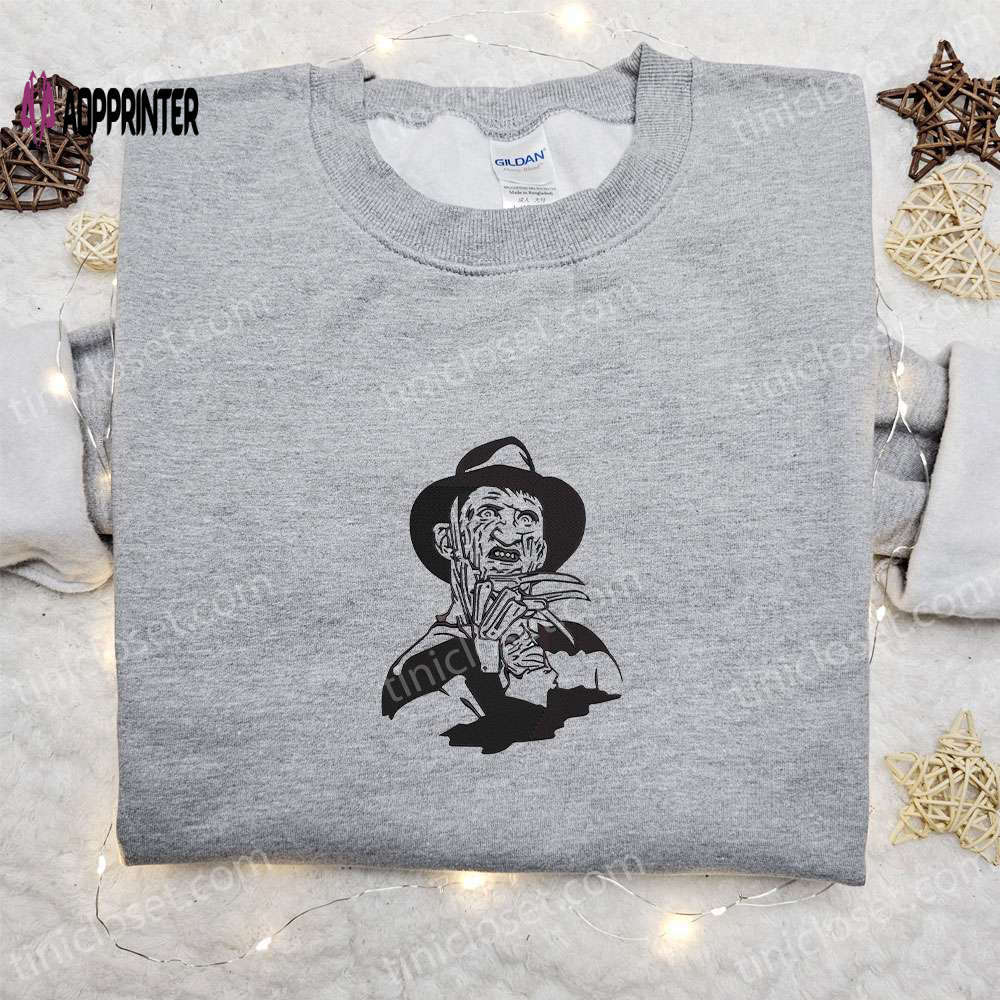 Freddy krueger embroidered sweatshirt: silhouette horror movies hoodie – best halloween gift ideas Embroidered Shirt