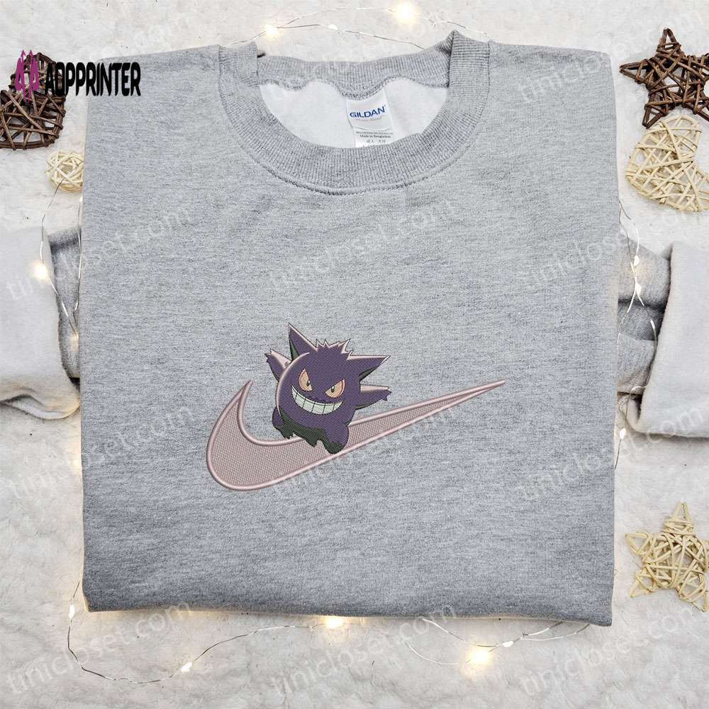 Gengar x nike swoosh embroidered hoodie & pokemon nike inspired shirts Embroidered Shirt