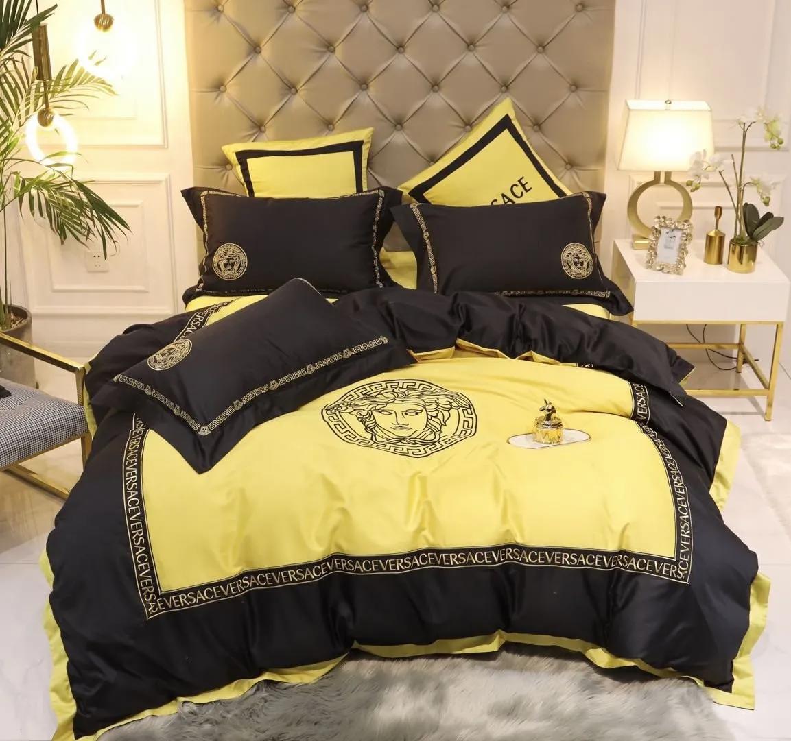 Gianni versace black yellow logo type 747 Bedding Sets sheets bedclothes hyperbeast Bedroom home decor bed linen bedspread blankets covers duvet luxury ideas premium fashion brand