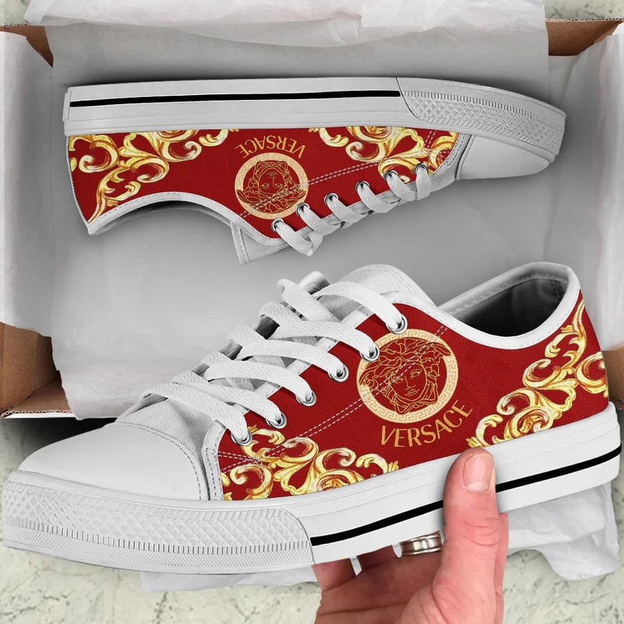 Gianni versace red white low top canvas shoes sneakers hot best for men women 73 lwcs Low Top Canvas Shoes