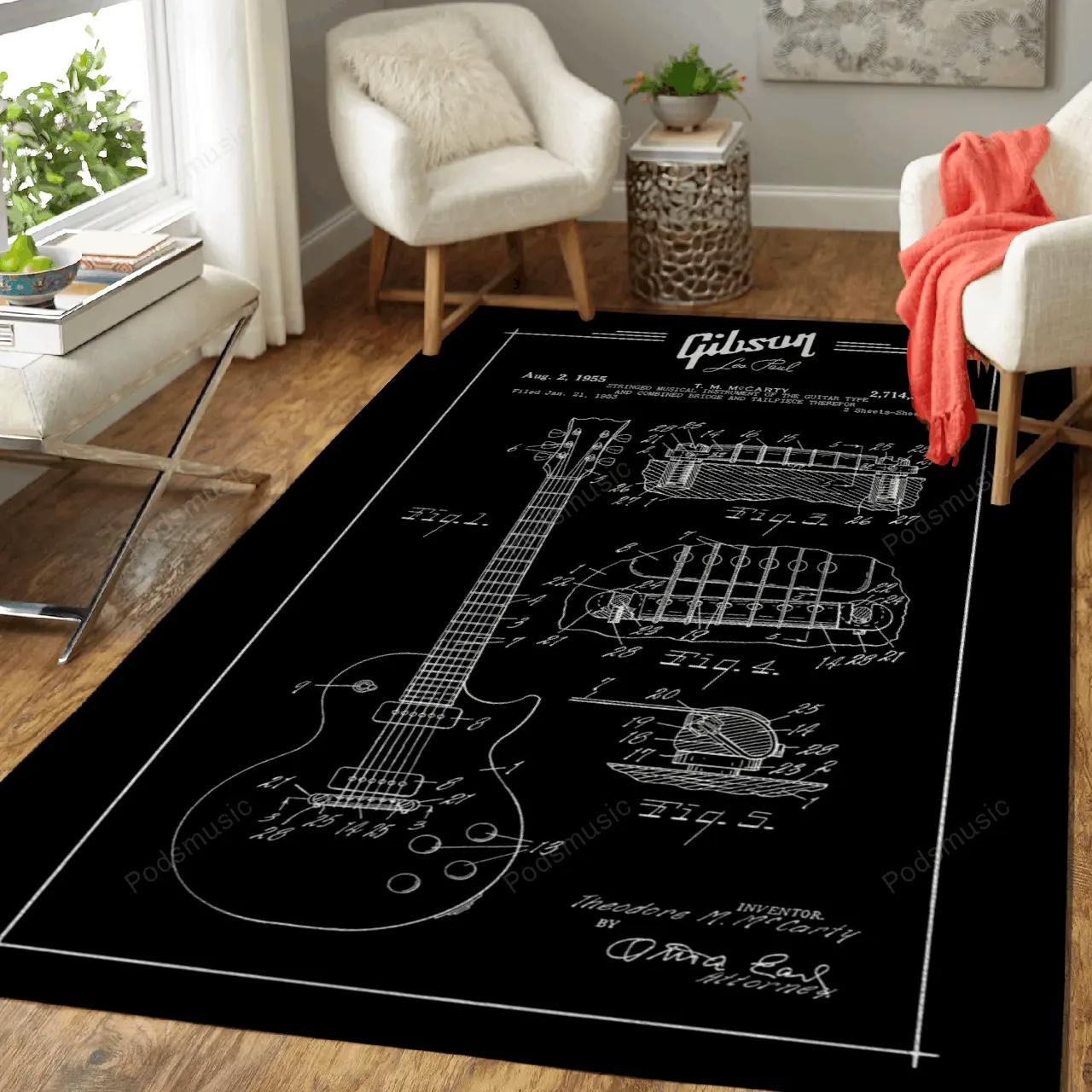 Gibson les paul patent guitars music art for fans area rug living room carpet rug regtangle carpet floor decor home decor Rectangle Rug