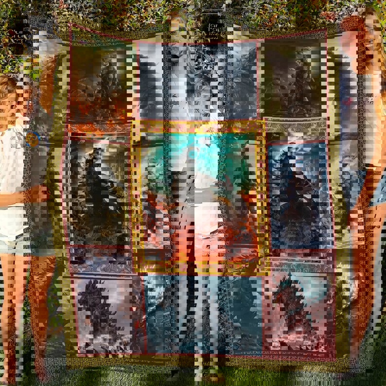 Godzilla king of the monsters fleece blanket, mink sherpa blanket, godzilla blanket, godzilla lover gift, monster blanket Quilt Blanket