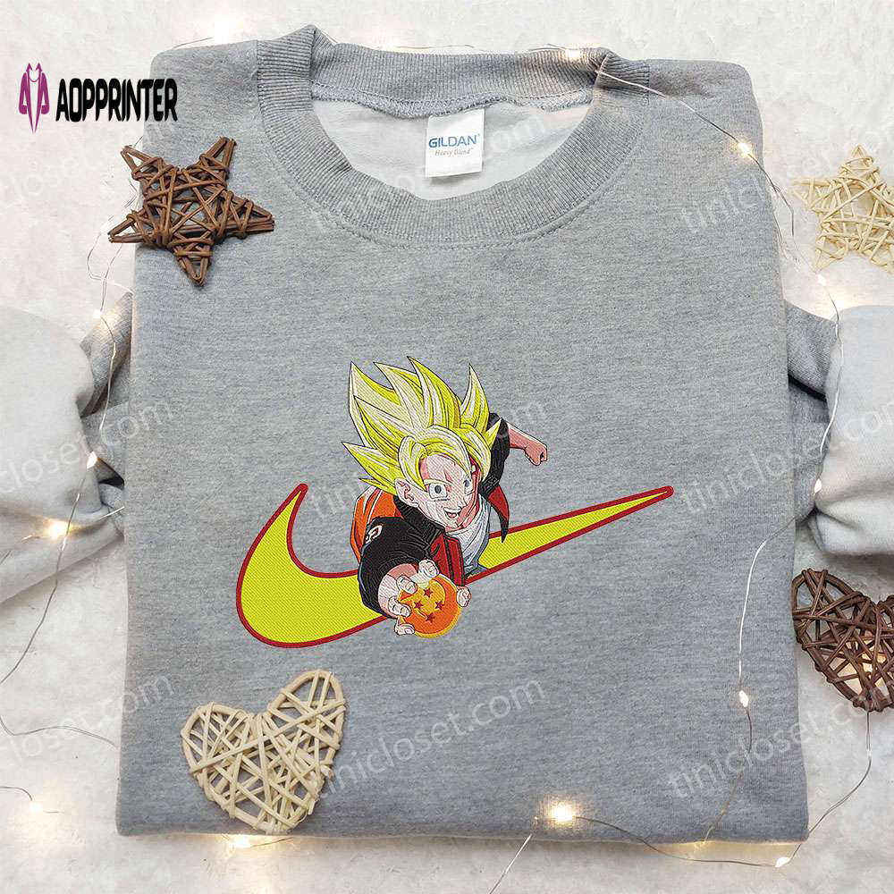 Goku 4 star ball x nike swoosh hoodie: dragon ball anime embroidered shirt nike inspired Embroidered Shirt