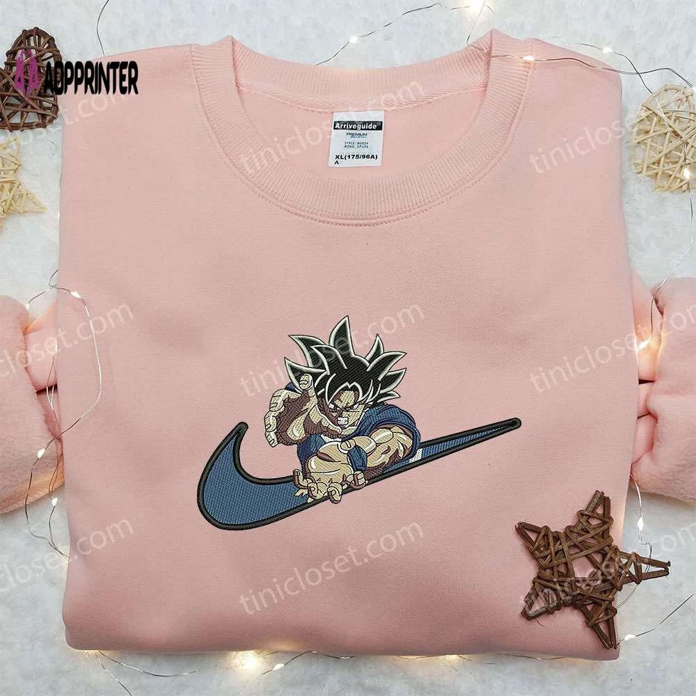 Goku kamehameha x nike swoosh embroidered sweatshirt – dragon ball & nike inspired shirt Embroidered Shirt