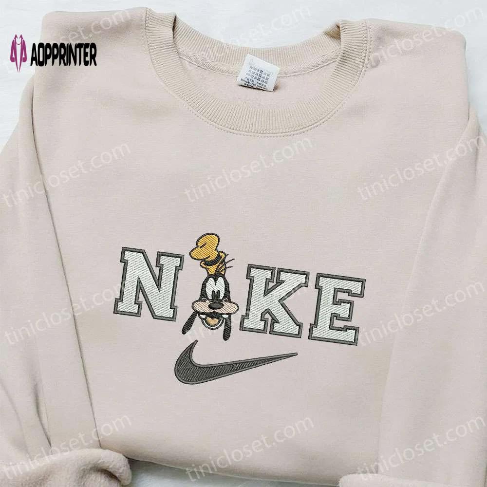 Goofy x nike cartoon embroidered hoodie – disney sweatshirt with nike-inspired embroidery Embroidered Shirt