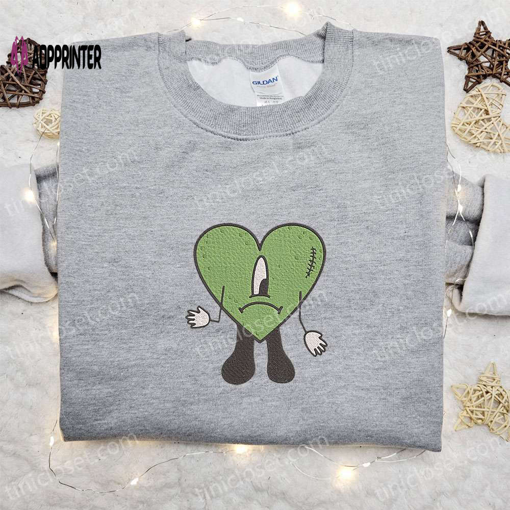Green bad bunny embroidered sweatshirt: cool hoodie best birthday gift ideas Embroidered Shirt