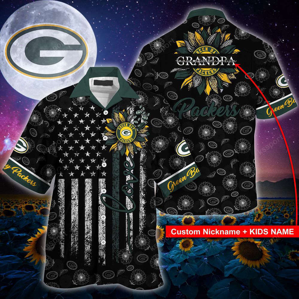 Green bay packers nfl-hawaii shirt sunflower custom your nickname,kids name for men women Hawaii Shirt